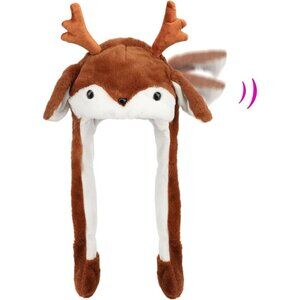 Kids Elk Animal Hat with Ears Moving Jumping Pop Up Beating Plush Holiday